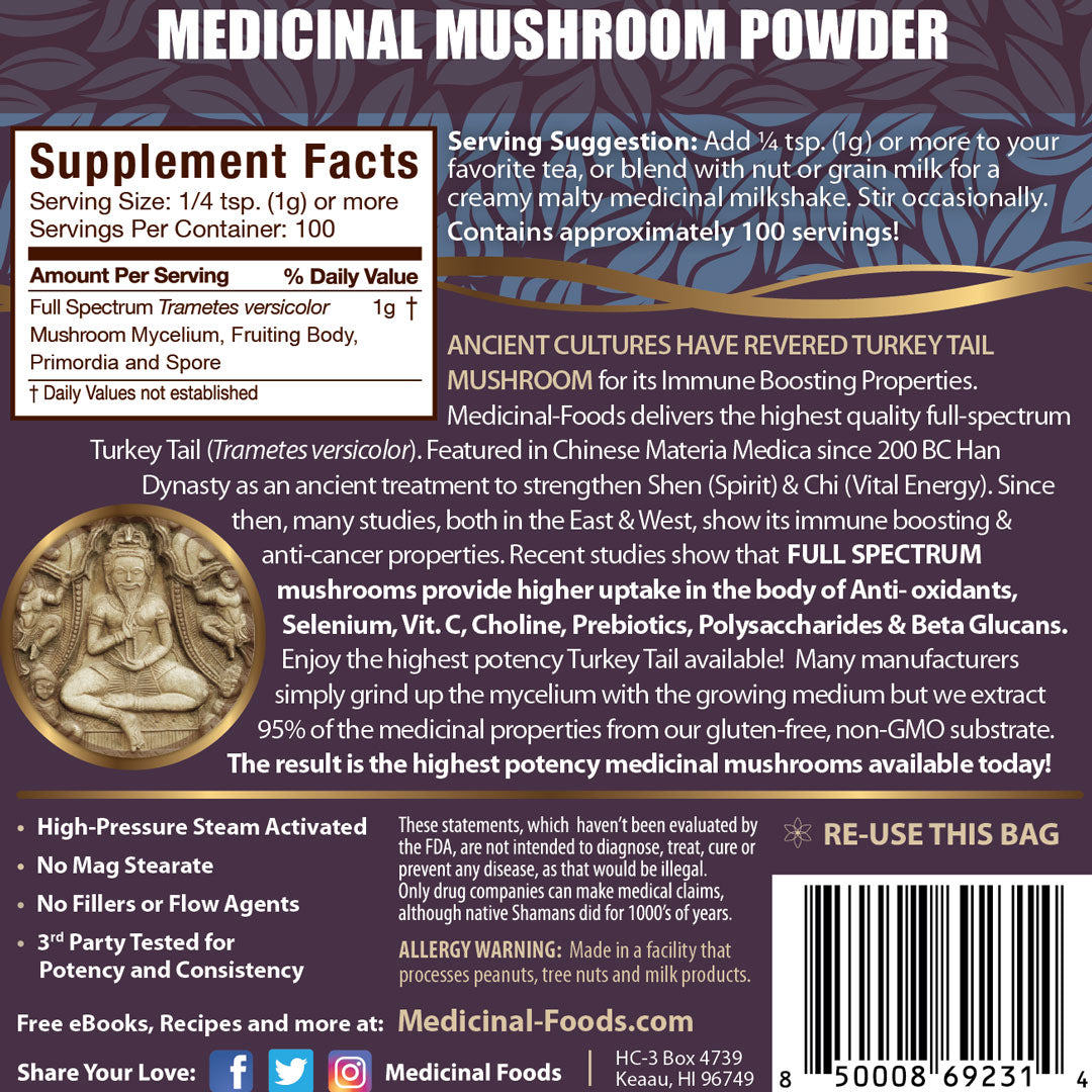 Turkey Tail Mushroom Powder Full-Spectrum Immunity Mushroom